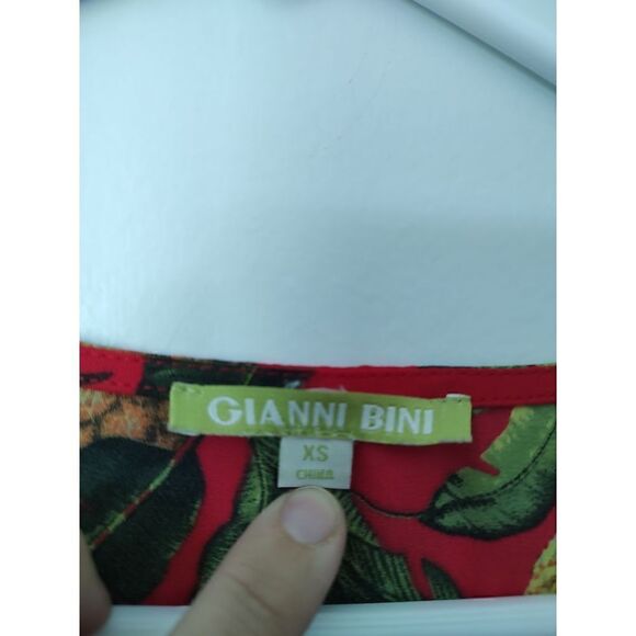 Gianni Bini Kimono Size XS Red Palm Print Pineapples Drape Front Dolman Sleeve - Picture 4 of 5
